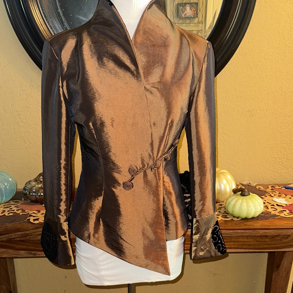 Elegant Bronze Asian Brushed Satin Jacket